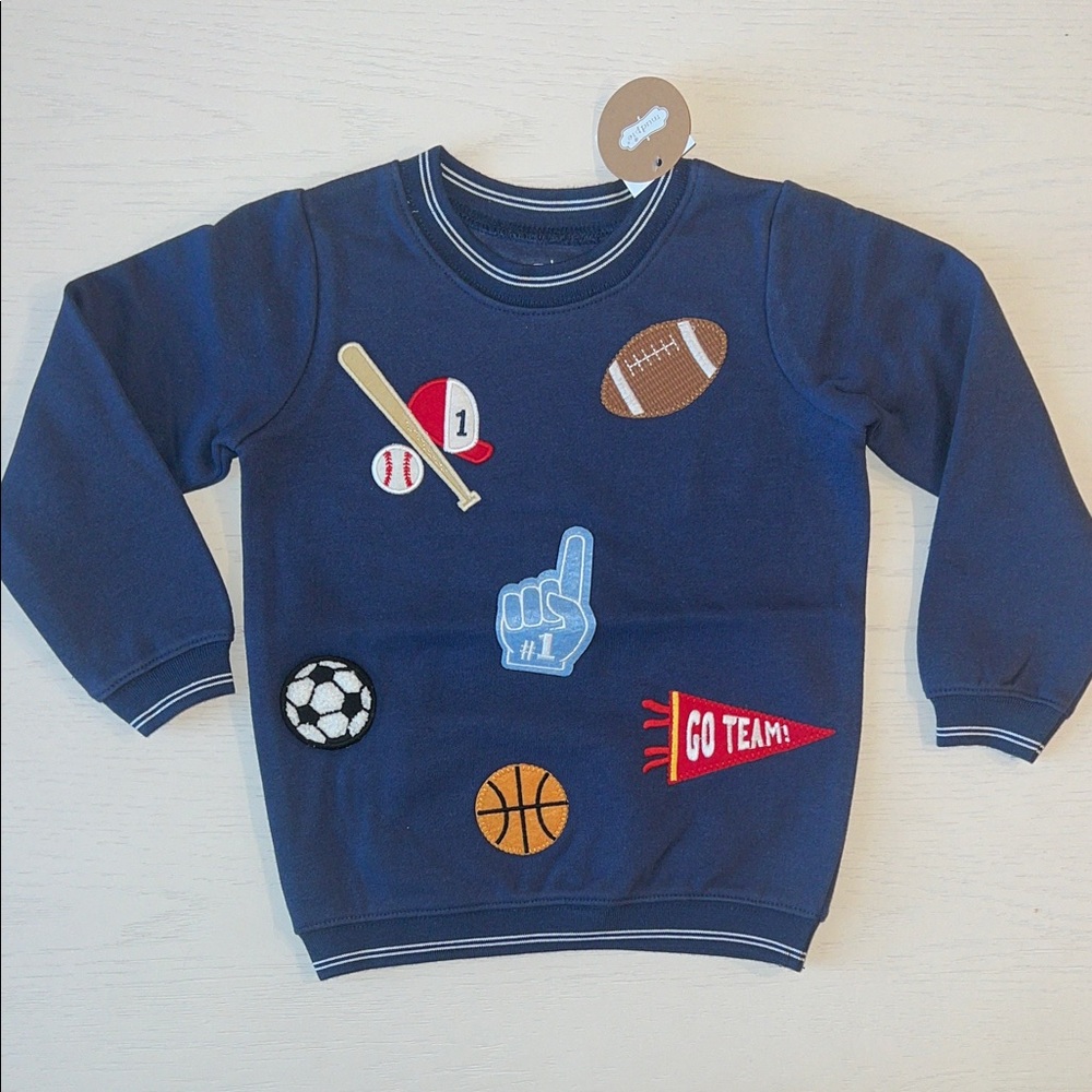 Mud Pie Sports Patch Football Soccer Baseball Sweatshirt 2T 3T 4T 5T